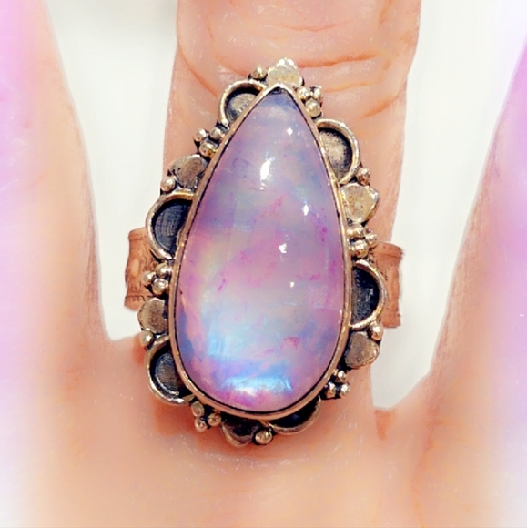Pink Rainbow Moonstone Sterling Silver Gemstone Ring